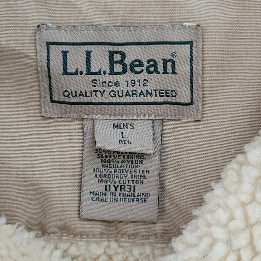 Men's L.L. Bean khaki Sherpa Lined Button Down Jacket Large - Picture 3 of 10
